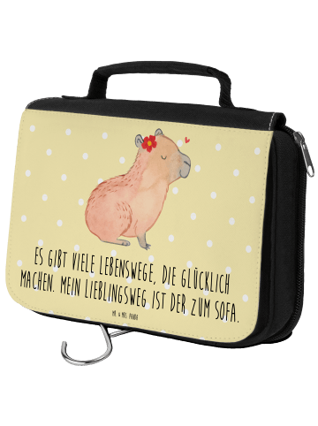 Mr. & Mrs. Panda Make-Up Tasche Capybara Blume mit Spruch in Gelb Pastell