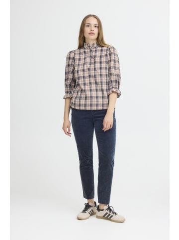 Pulz Langarm-Bluse PZEVIE Regular fit in BEIGE NAVY CHECK