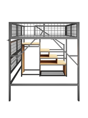 ABRIHOME Etagenbett in Schwarz mit LED Lichtleisten Treppe und Stauraum 140x200 cm