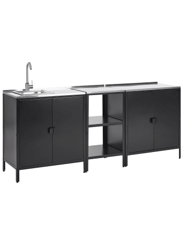 Beliani 3er-Set Gartenküche VILAMA in Schwarz/Silber