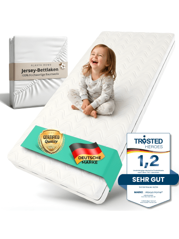 ALAVYA HOME Babymatratze 70 x 140 cm COZY Weiß - inkl. Spannbettlaken