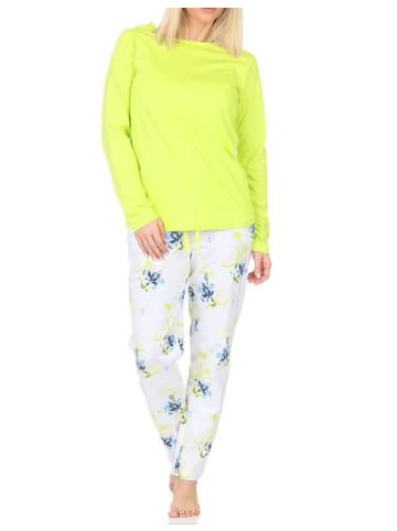 NORMANN Schlafanzug langarm Pyjama floraler Print Jersey - 84754 in grün