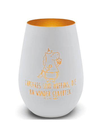 Mr. & Mrs. Panda Gold Windlicht Einhorn Küche mit Spruch in Weiß