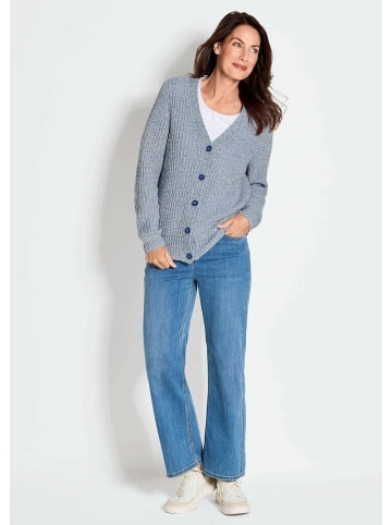 GOLDNER Kurzgröße:  Langarm Strickjacke mit V-Ausschnitt in marine / weiß / gemustert