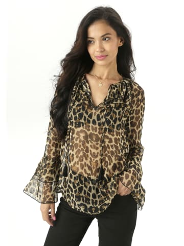 Aniston SELECTED Chiffonbluse in beige-schwarz-camel-gold
