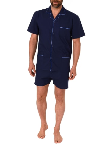 NORMANN shorty Pyjama kurzarm gewebt durchknöpfbarem Oberteil - 55089 in marine