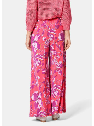 GOLDNER Kurzgröße:  Palazzo-Hose mit sommerlichem Druck in pink / mandarine / geblümt