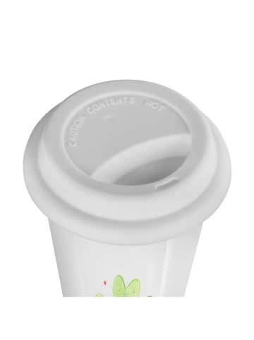 Mr. & Mrs. Panda Kaffeebecher Blume Kleeblatt mit Spruch in Weiß