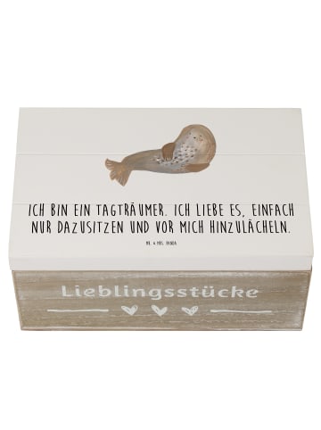 Mr. & Mrs. Panda Holzkiste Robbe Lachen mit Spruch in Weiß