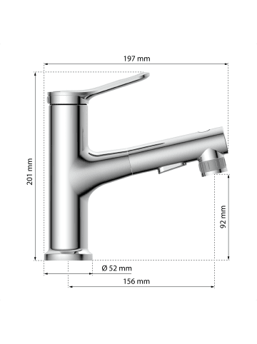 Eisl VARIABILE Waschtischarmatur, Chrom, mit herausziehbarer Haarbrause