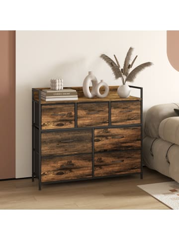 HOMCOM Kommode-98L x 29B x 85H cm-Rustikal-Braun