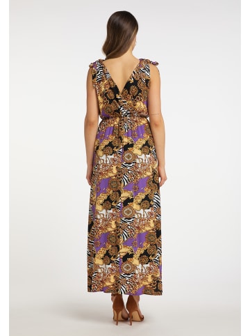 faina Damen Maxikleid Mit Allover-Print in Orange Mehrfarbig