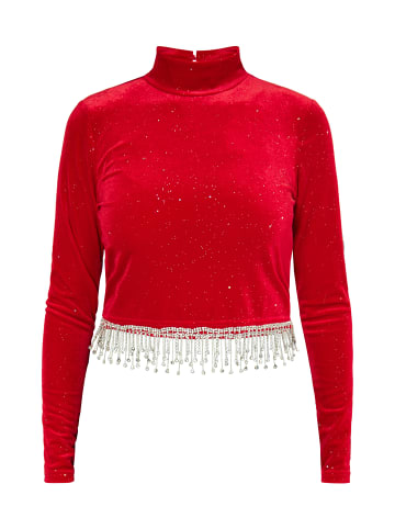 faina Damen Glitzershirt Aus Stretchsamt in Rot