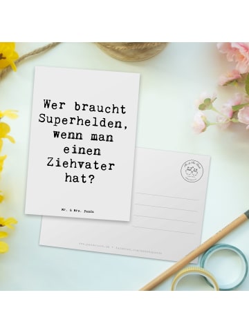Mr. & Mrs. Panda Postkarte Ziehvater Held mit Spruch in Weiß