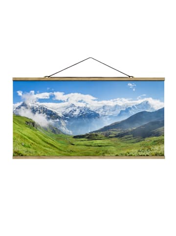 WALLART Stoffbild mit Posterleisten - Schweizer Alpenpanorama in Grün