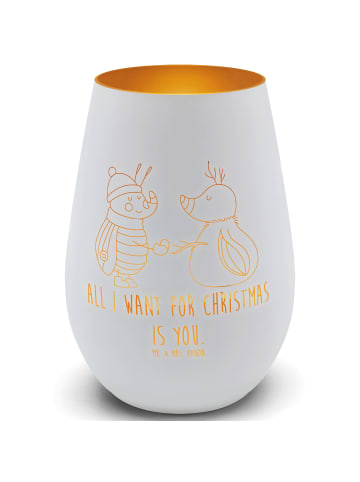 Mr. & Mrs. Panda Windlicht Glas Nachtfalter Schneemann mit Spruch in Weiß