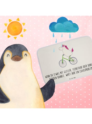 Mr. & Mrs. Panda Teppich Bad Einhorn Radfahrer mit Spruch in Weiß