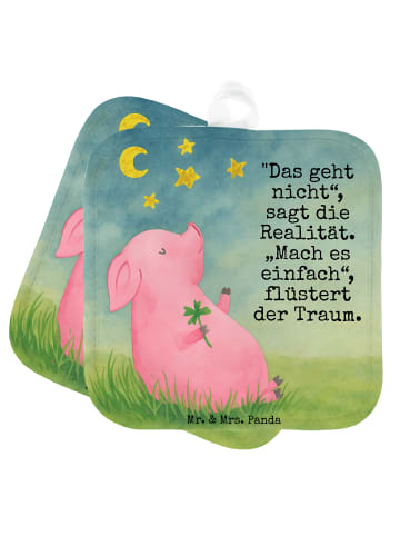Mr. & Mrs. Panda Topflappen Schwein Glück Design mit Spruch in Weiß