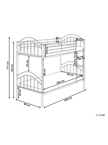 Beliani Hochbett CHARTRES in Weiß - (W) 96 x (H) 171 x (L) 209 cm