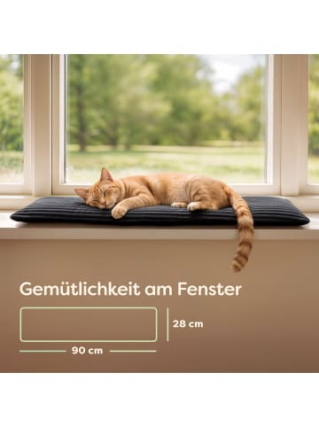 Knupis Fensterbank Katzenliege Selbstwärmend 90x28cm – Auflage Grau