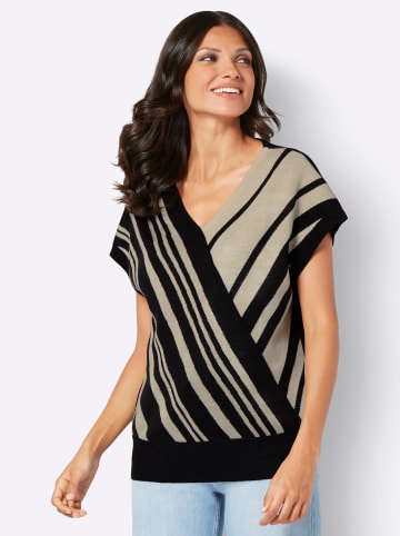 Sieh an! V-Ausschnitt-Pullover in schwarz-sand-gemustert