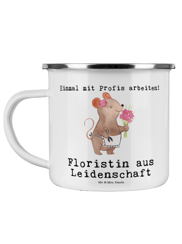 Mr. & Mrs. Panda Emaille Tasse Floristin Leidenschaft mit Spruch in Weiß