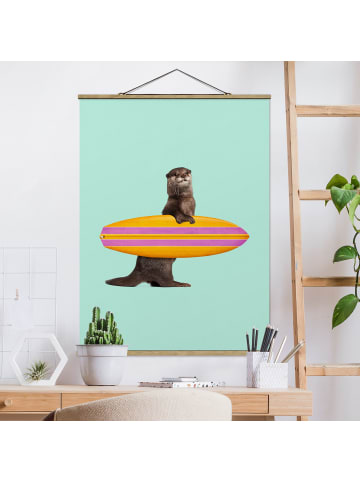 WALLART Stoffbild - Jonas Loose - Otter mit Surfbrett in Türkis