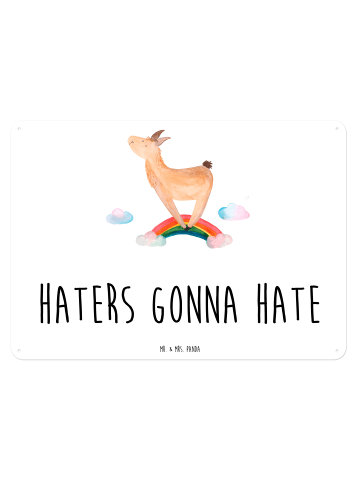 Mr. & Mrs. Panda Schild Lama Regenbogen mit Spruch in Weiß