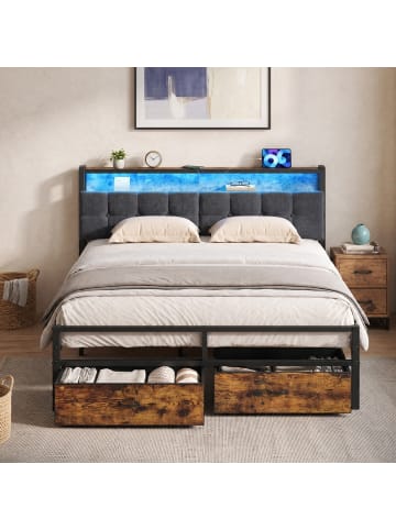 VASAGLE Bettgestell in Schwarz-Braun - (B)160.5 x (H)104.5 x (T)218.3 cm
