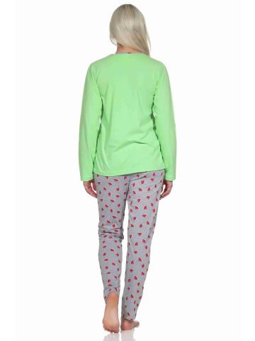NORMANN Schlafanzug lang Melone Pyjamahose allover - 77379 in grün