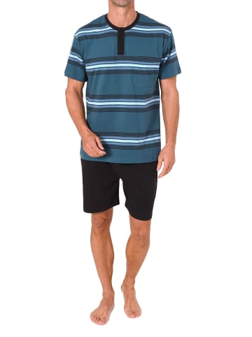 NORMANN Kurzarm Schlafanzug Pyjama Shorty Streifen in blau
