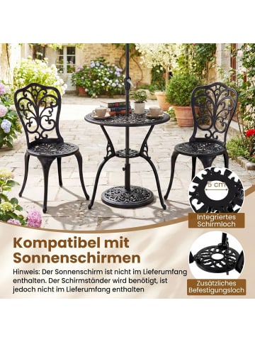 COSTWAY 3 tlg. Bistroset Aluminiumguss Gartenmöbel in Schwarz