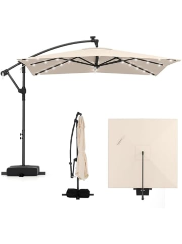 COSTWAY Sonnenschirm Rechteckig mit Ständer & LED-Leuchten 250 cm in Beige