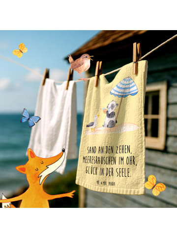 Mr. & Mrs. Panda Gästehandtuch Sommer Meer Glück mit Spruch in Gelb Pastell