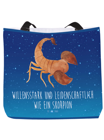 Mr. & Mrs. Panda Tote Bag Sternzeichen Skorpion mit Spruch in Sternenhimmel Blau