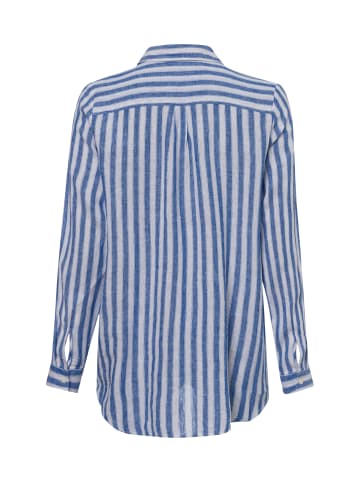 Marie Lund Tunikabluse mit Leinen-Anteil in blau weiß - 0004