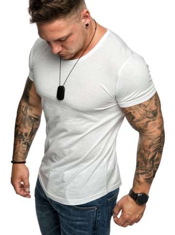 Amaci&Sons Basic T-Shirt mit Rundhalsausschnitt TACOMA in Weiß