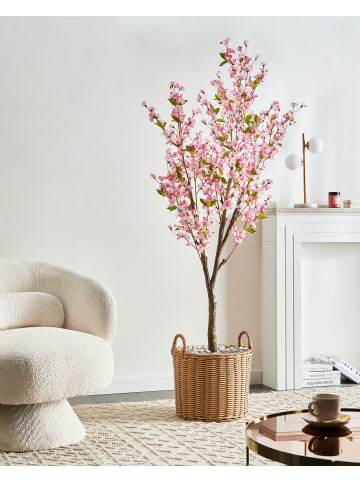 Beliani Kunstpflanze CHERRY TREE in Grün/Rosa/Schwarz - (W) 66 x (H) 180 x (L) 66 cm