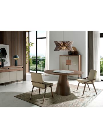Angel Cerdá Esstisch 1016 in Weiß/Walnuss – Ø135 x (H)75 cm