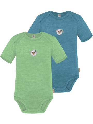 Normani Outdoor Sports 2er Set Baby Merino Body Kurzarm Tauranga in Grün/Blau