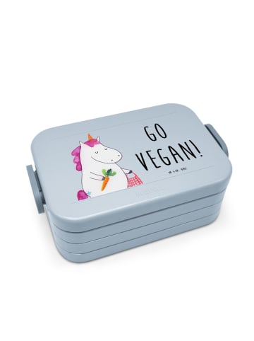 Mr. & Mrs. Panda Bentobox Einhorn Vegan Motiv mit Spruch in Blau Pastell