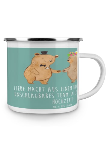 Mr. & Mrs. Panda Emaille Tasse Unschlagbares Brautpaar mit Spruch in Meeresbrise