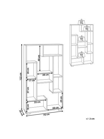 Beliani Bücherregal ALMA in Heller Holzfarbton/Schwarz - (W) 70 x (H) 122 x (L) 20 cm