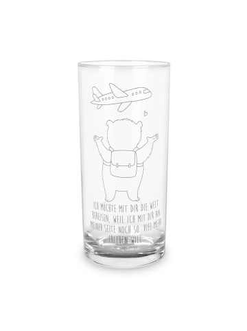Mr. & Mrs. Panda Wasserglas Bär Flugzeug mit Spruch in Transparent