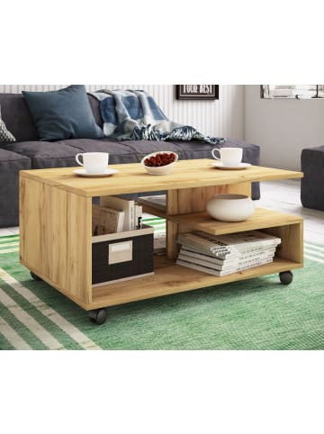 VCM  Holz Sofatisch Couchtisch Rollen rollbar Stango in Honig-Eiche