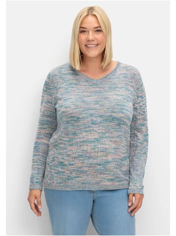 sheego Pullover in mittelblau meliert