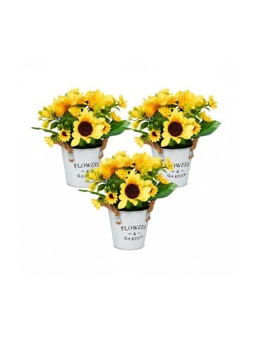 relaxdays 3 x Kunstsonnenblumen in Gelb/ Weiß