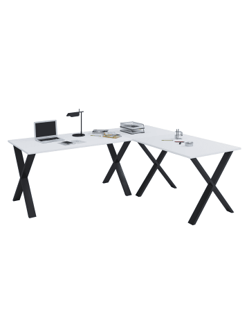 VCM X Schreibtisch Eckschreibtisch L Form 160x160x80 in Schwarz / Weiß