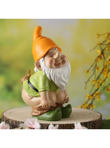 MARELIDA Gartenzwerg mit Hose Runter und Vogel Gartenfigur H: 27cm