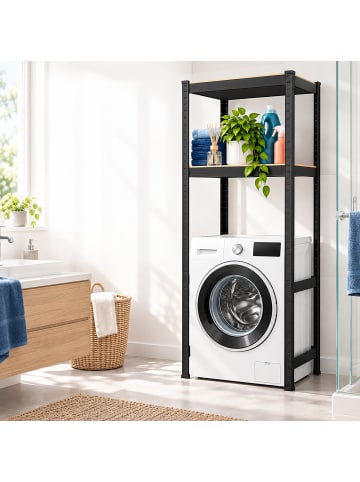 relaxdays Waschmaschinenregal in Schwarz/ Braun - (B)70 x (H)150 x (T)40 cm